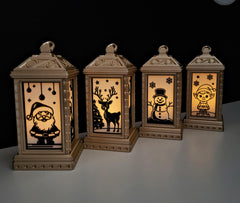 Set of 4 Christmas Lantern Decorations | LED Tealight Holders | Festive Silhouettes | family friendly | gold