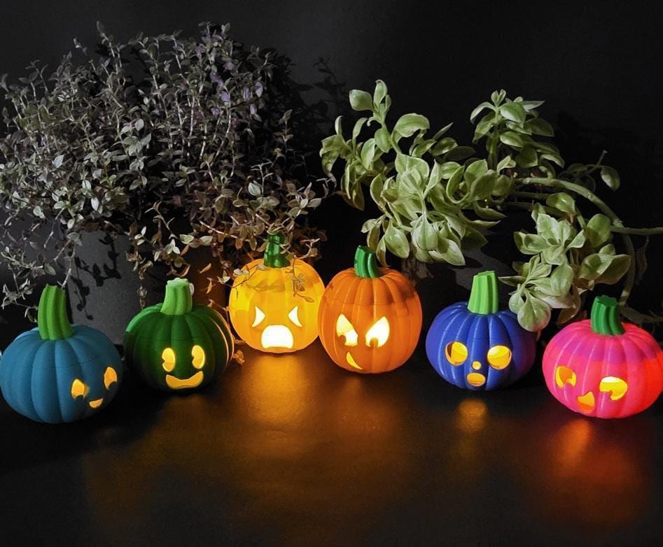 Light up pumpkins set of 6 halloween decor led tealight uk made