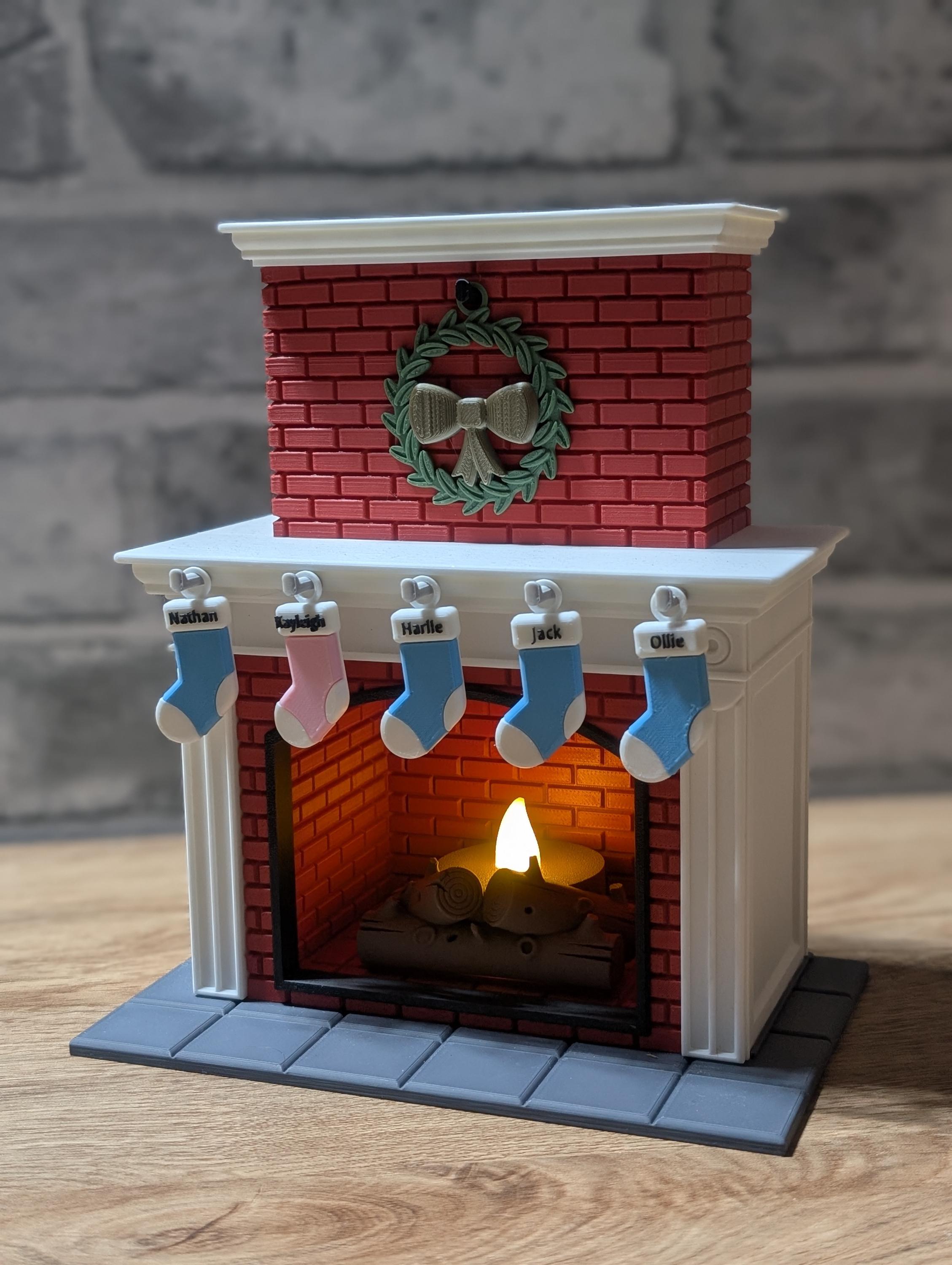Personalised christmas fireplace | festive ornament | Seasonal Candle | red xmas decoration with presents and stockings