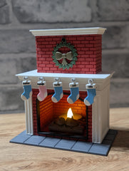 Personalised christmas fireplace | festive ornament | Seasonal Candle | red xmas decoration with presents and stockings