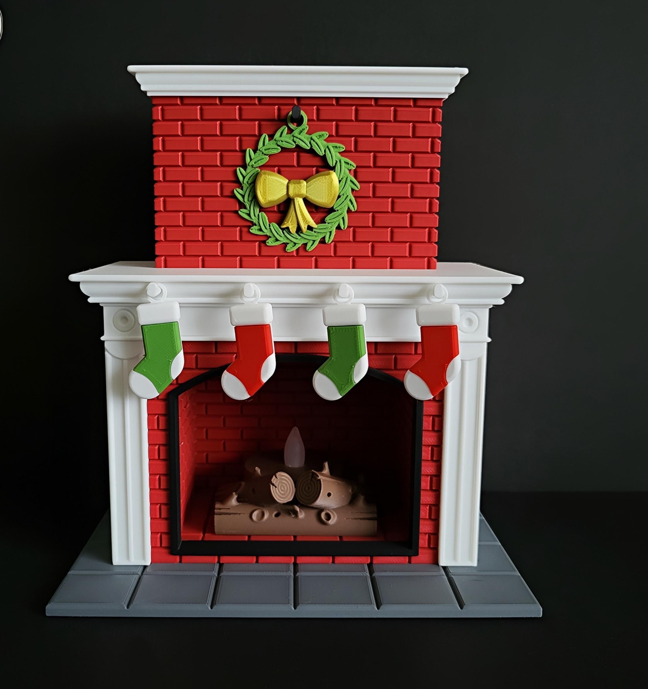 Personalised christmas fireplace | festive ornament | Seasonal Candle | red xmas decoration with presents and stockings