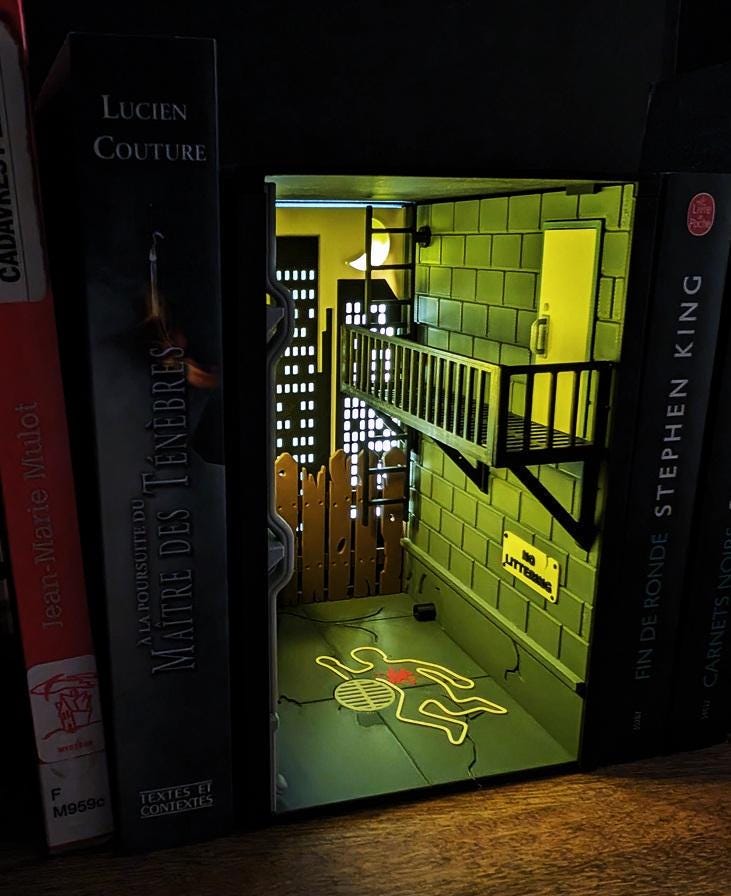 Crime scene booknook bookshelf insert murder mystery decor uk made
