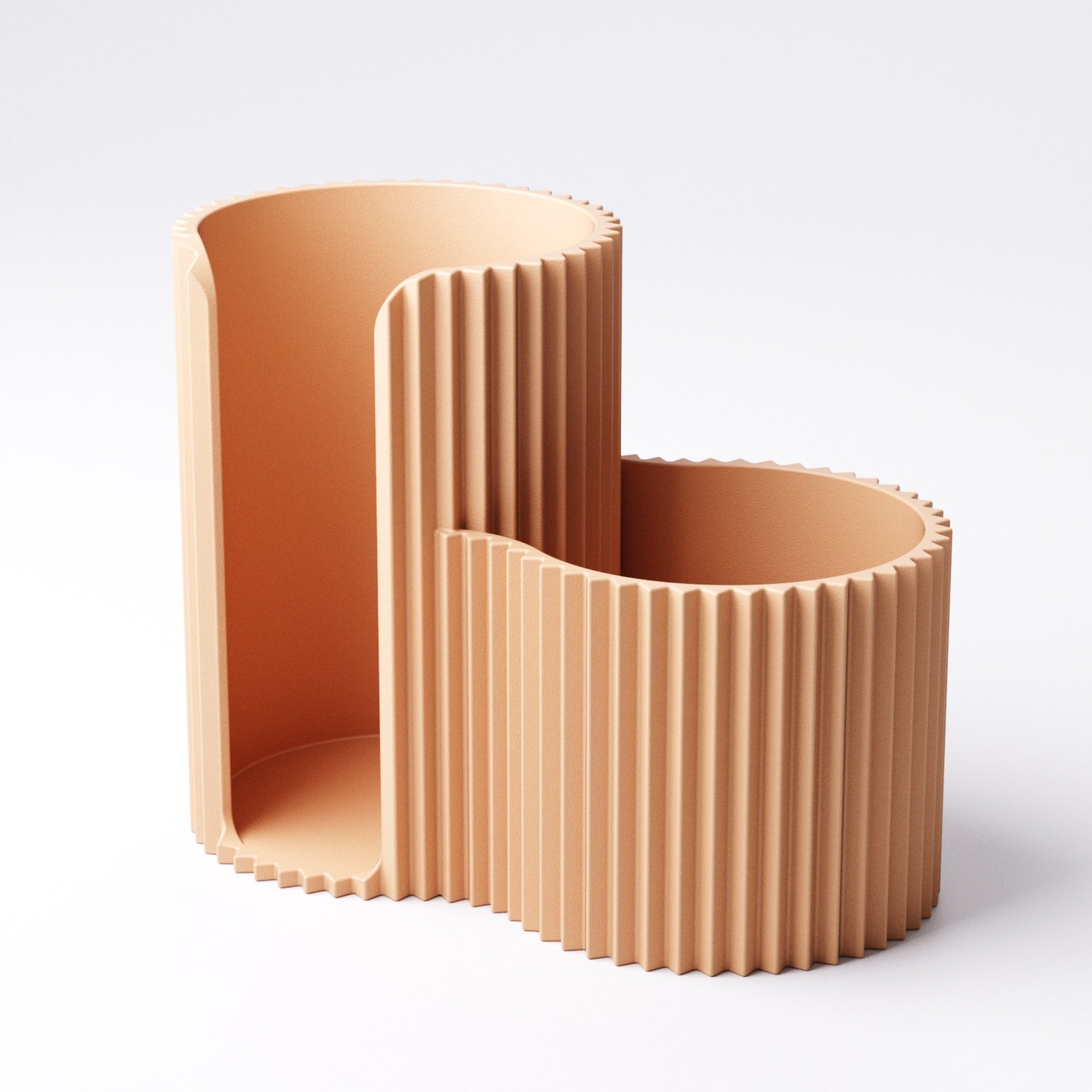 Cotton swab and pad holder in Mandarin Orange on a bathroom vanity