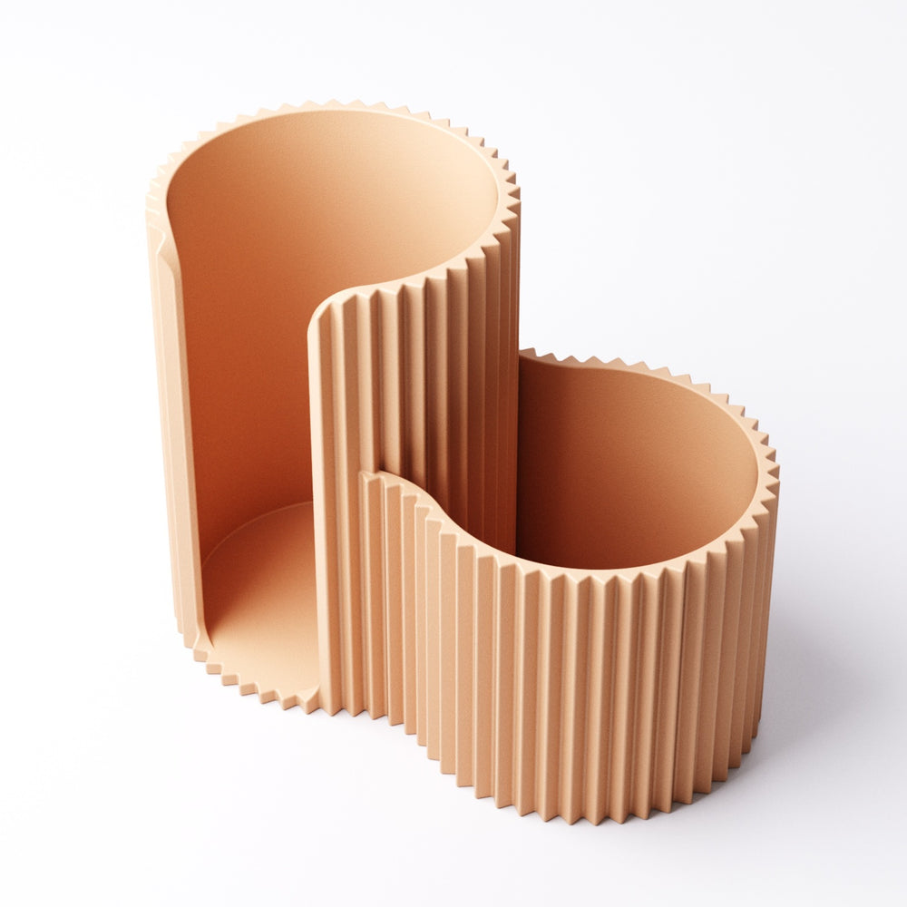 Close-up of the ribbed texture and two storage sections