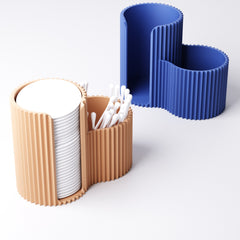 Cotton swab and pad holder displayed on a bathroom counter
