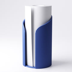 Royal Blue ridged paper towel holder with a roll of kitchen towel loaded, front view
