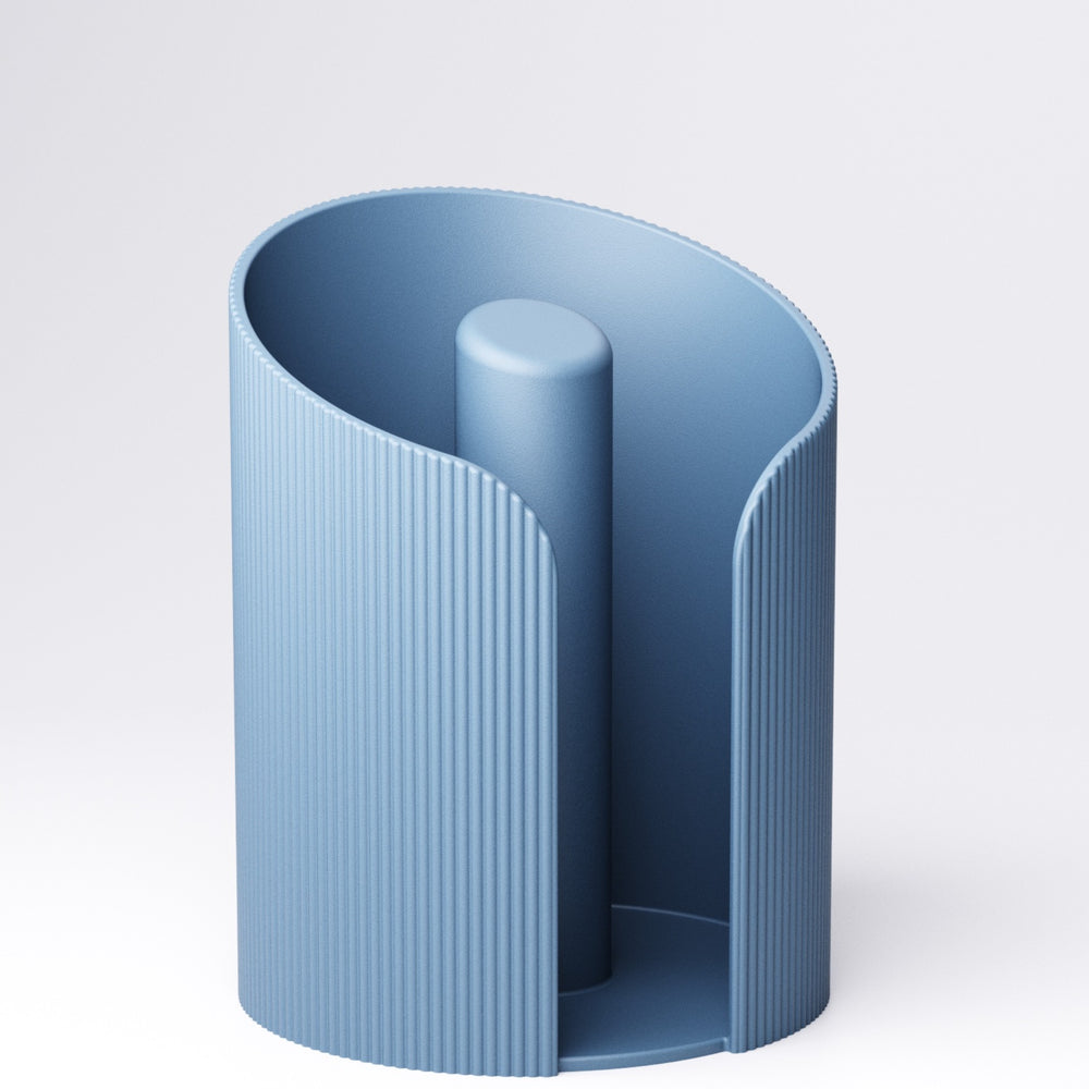 Empty Ice Blue ridged paper towel holder viewed from above, showing the spindle inside