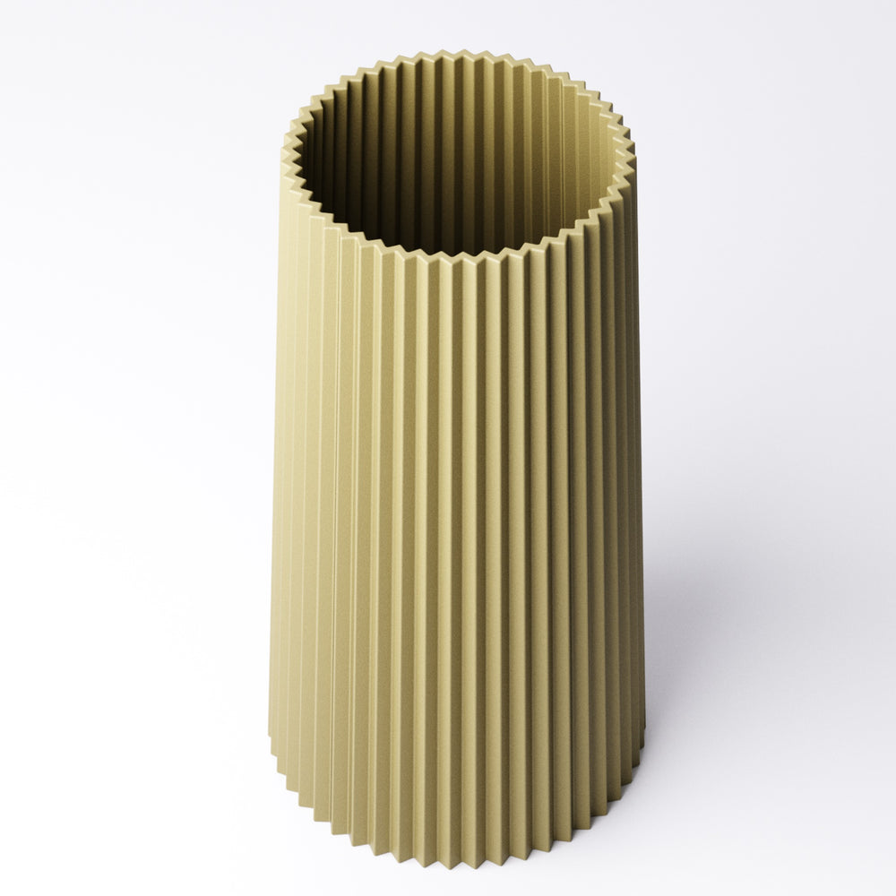 Pleated column vase, ribbed dried flower vase, shown in a neutral colour