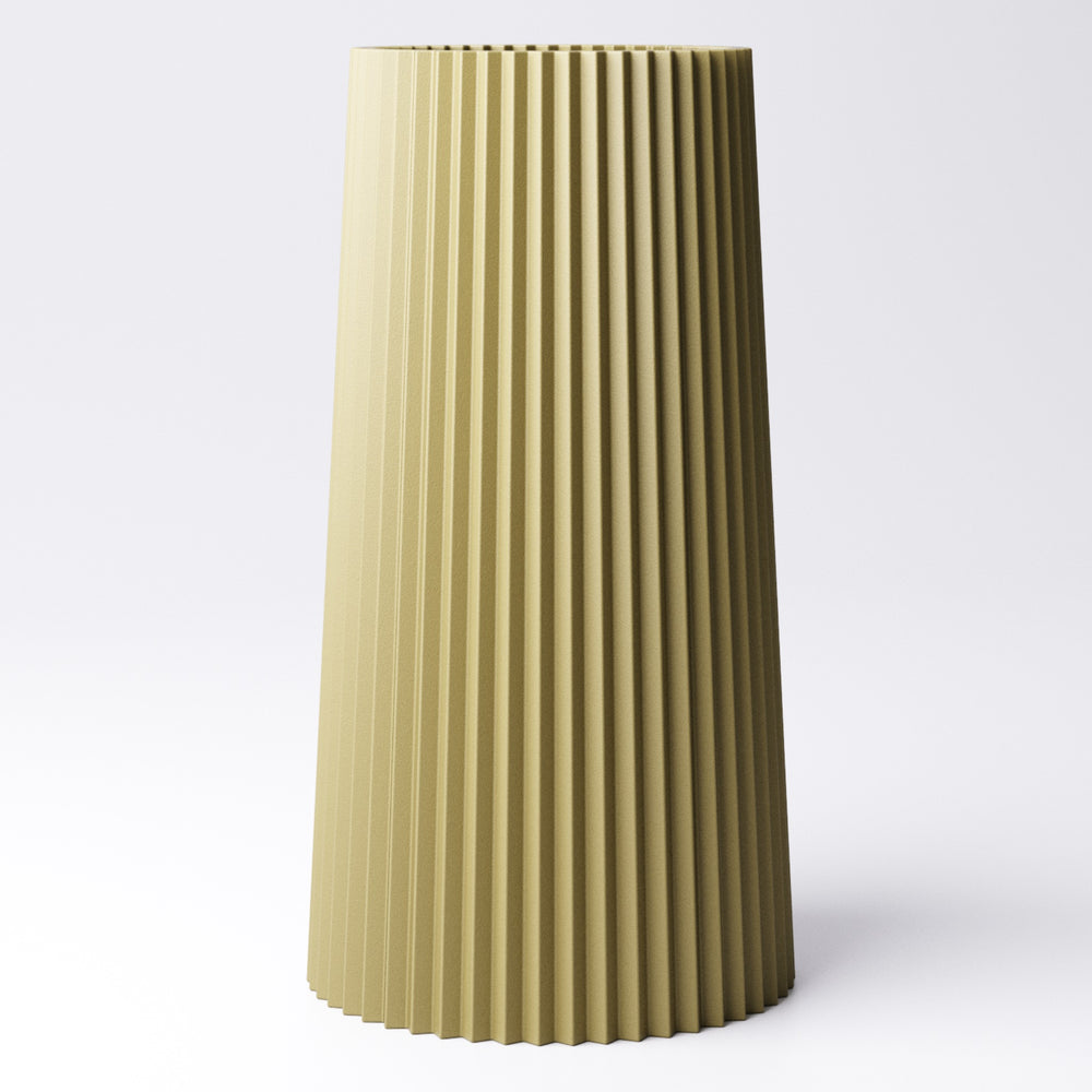 Pleated column vase, styled with dried flowers on a shelf