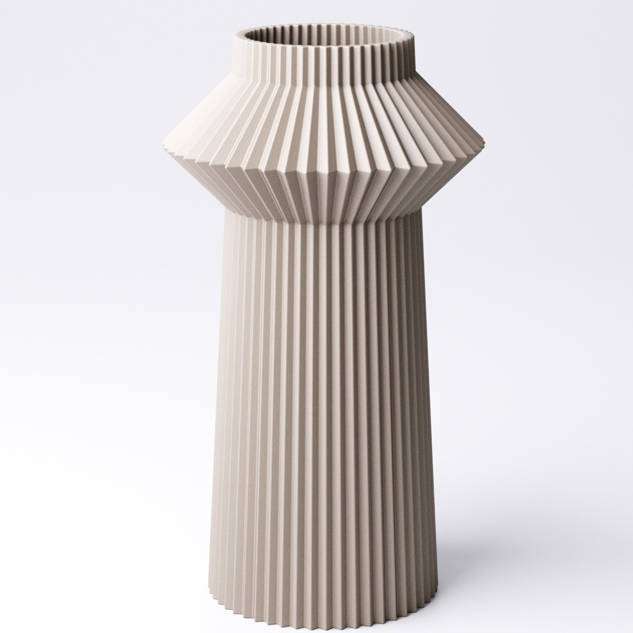 Pleated hourglass vase, ribbed dried flower vase, shown in a neutral colour