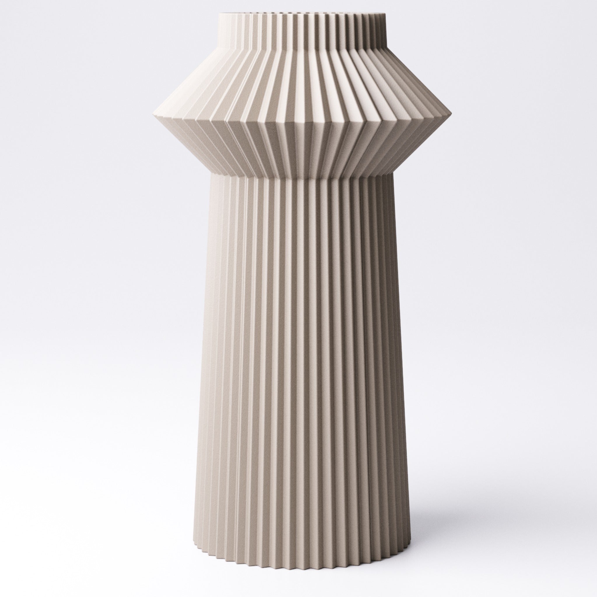 Pleated hourglass vase, styled with dried flowers on a shelf