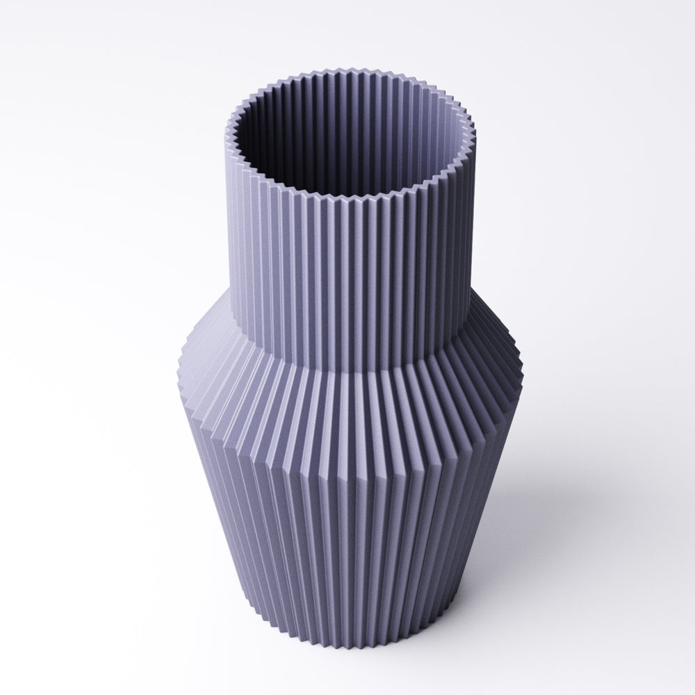 Pleated urn vase, ribbed dried flower vase, shown in a neutral colour