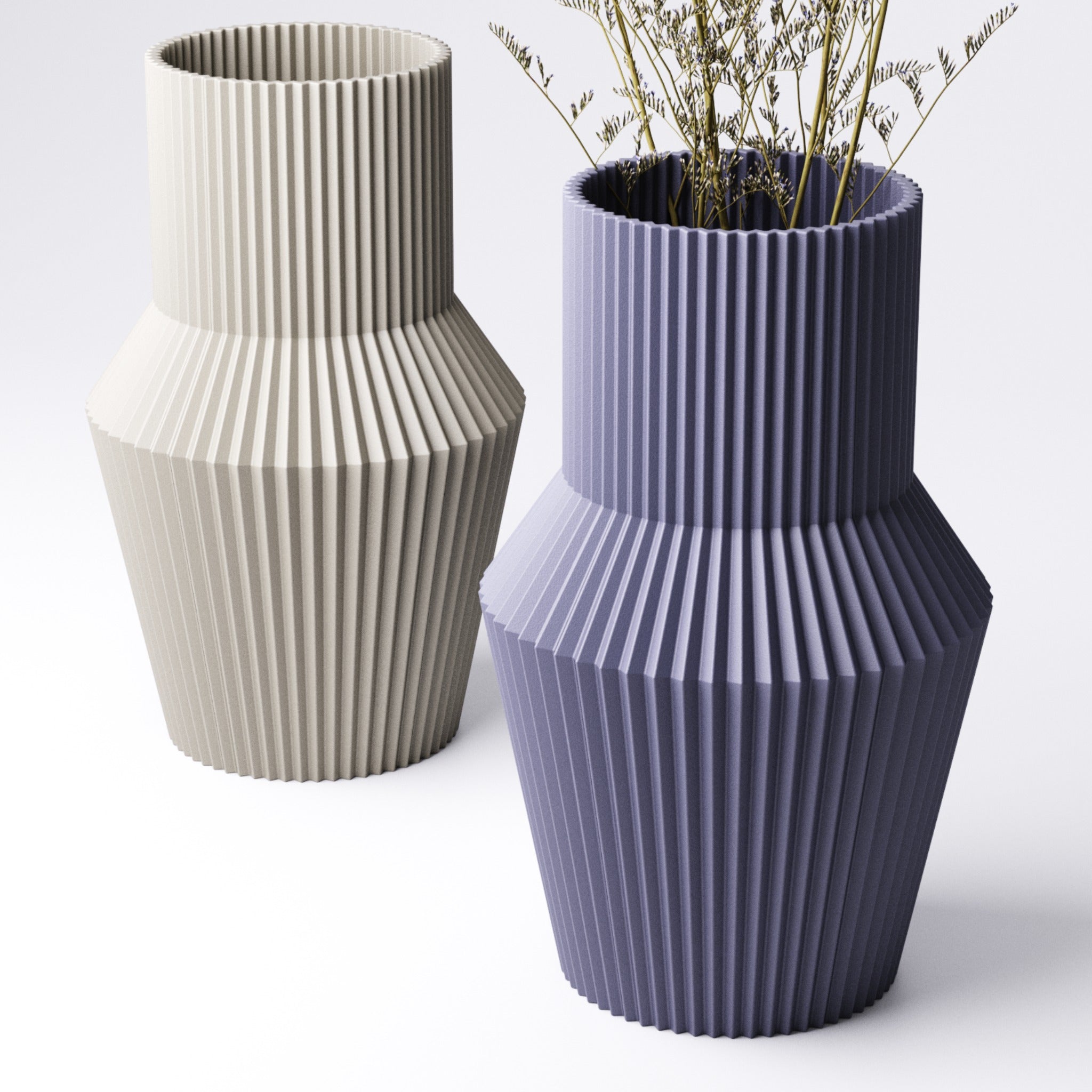 Pleated urn vase, angled view showing the ribbed texture