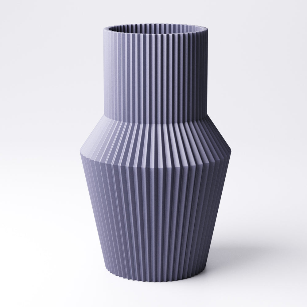 Pleated urn vase, styled with dried flowers on a shelf