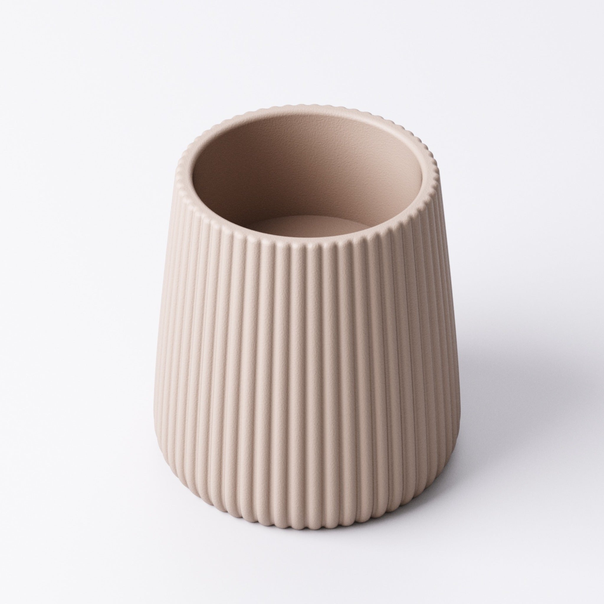 Beige ridged tealight holder, Medium size, top-down angle showing the interior and ridged wall
