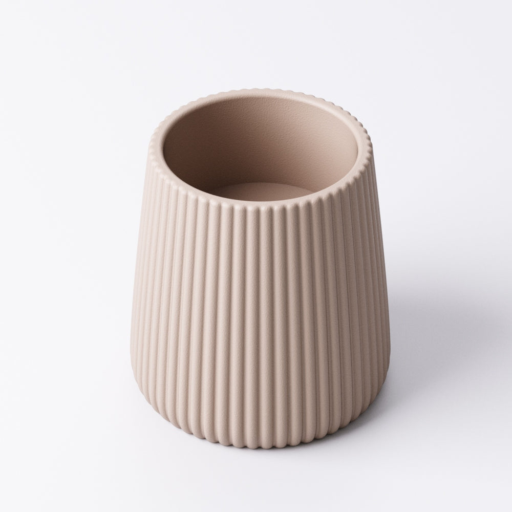 Beige ridged tealight holder, Medium size, top-down angle showing the interior and ridged wall