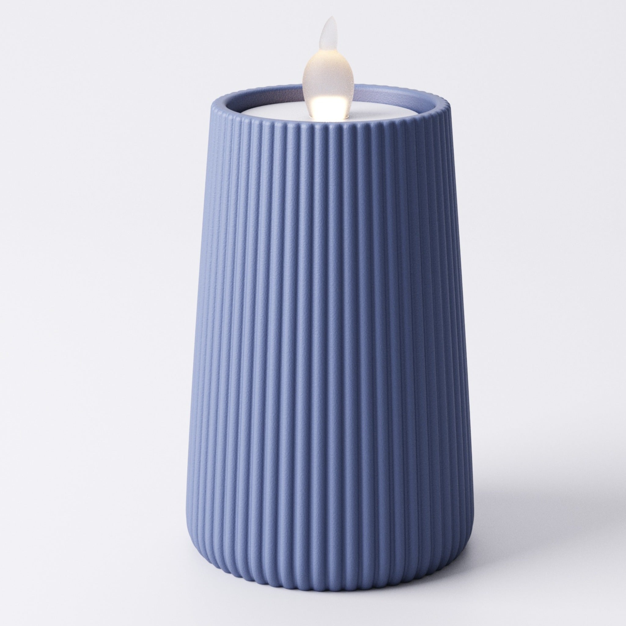 Royal Blue ridged tealight holder, Large size, with LED tealight glowing inside