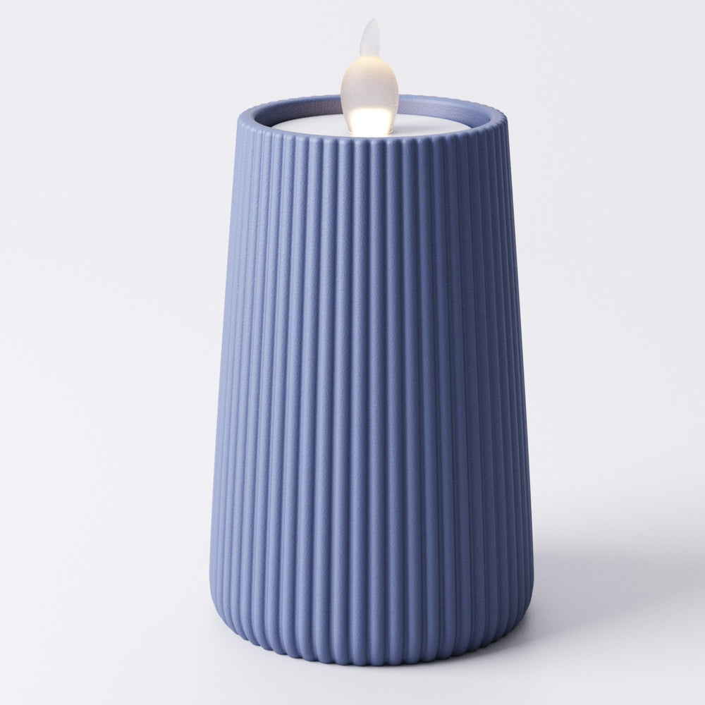 Royal Blue ridged tealight holder, Large size, with LED tealight glowing inside