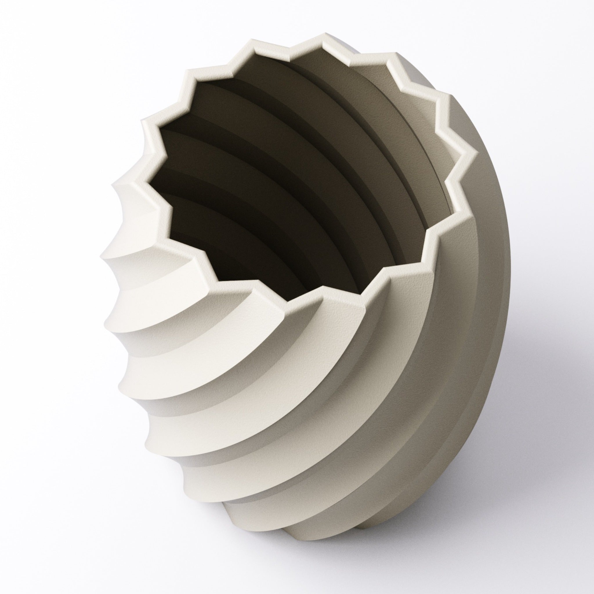Close-up of the spiral ridge texture on the pen holder's exterior