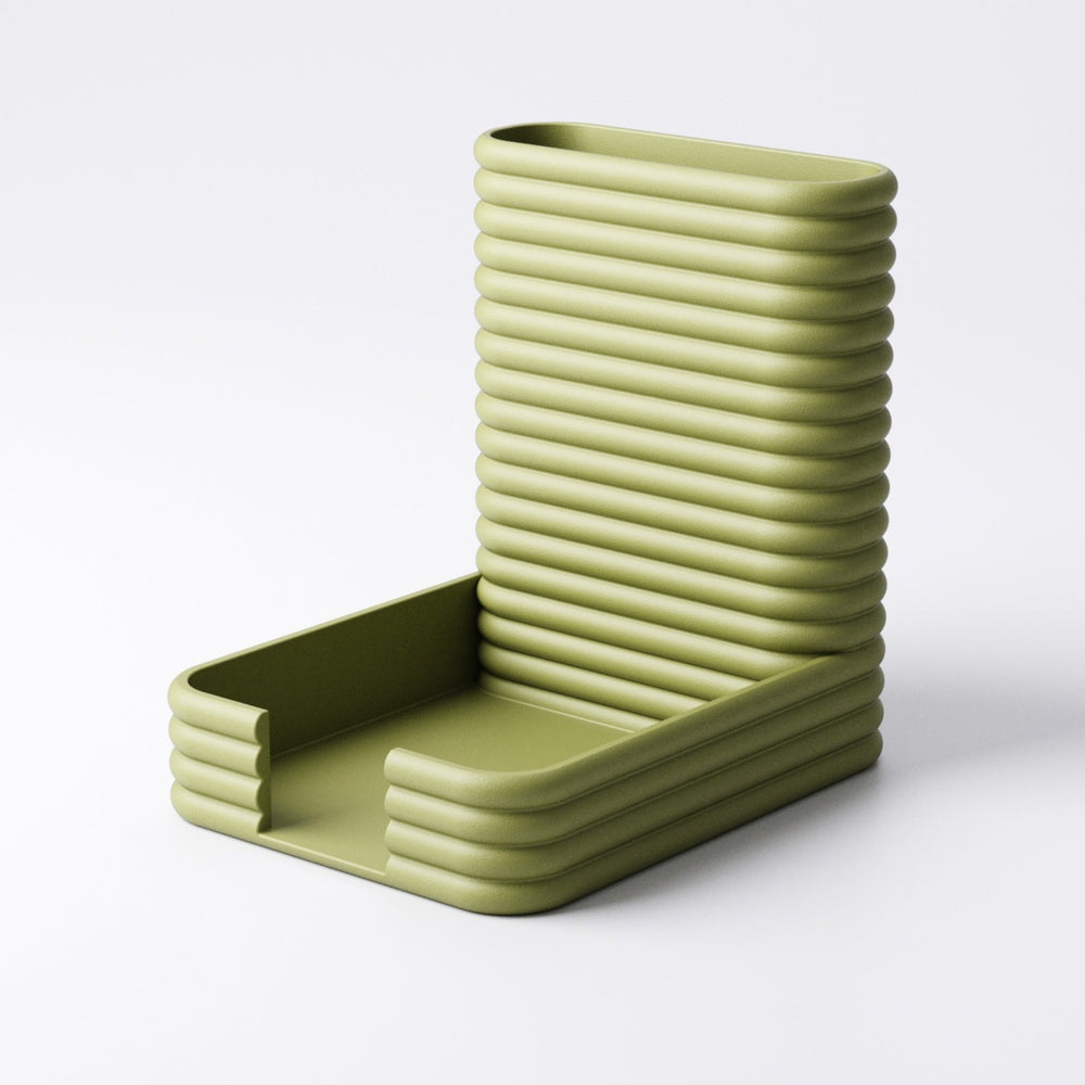 Sticky note and pen holder, Style 1, top-down view showing the pen compartment