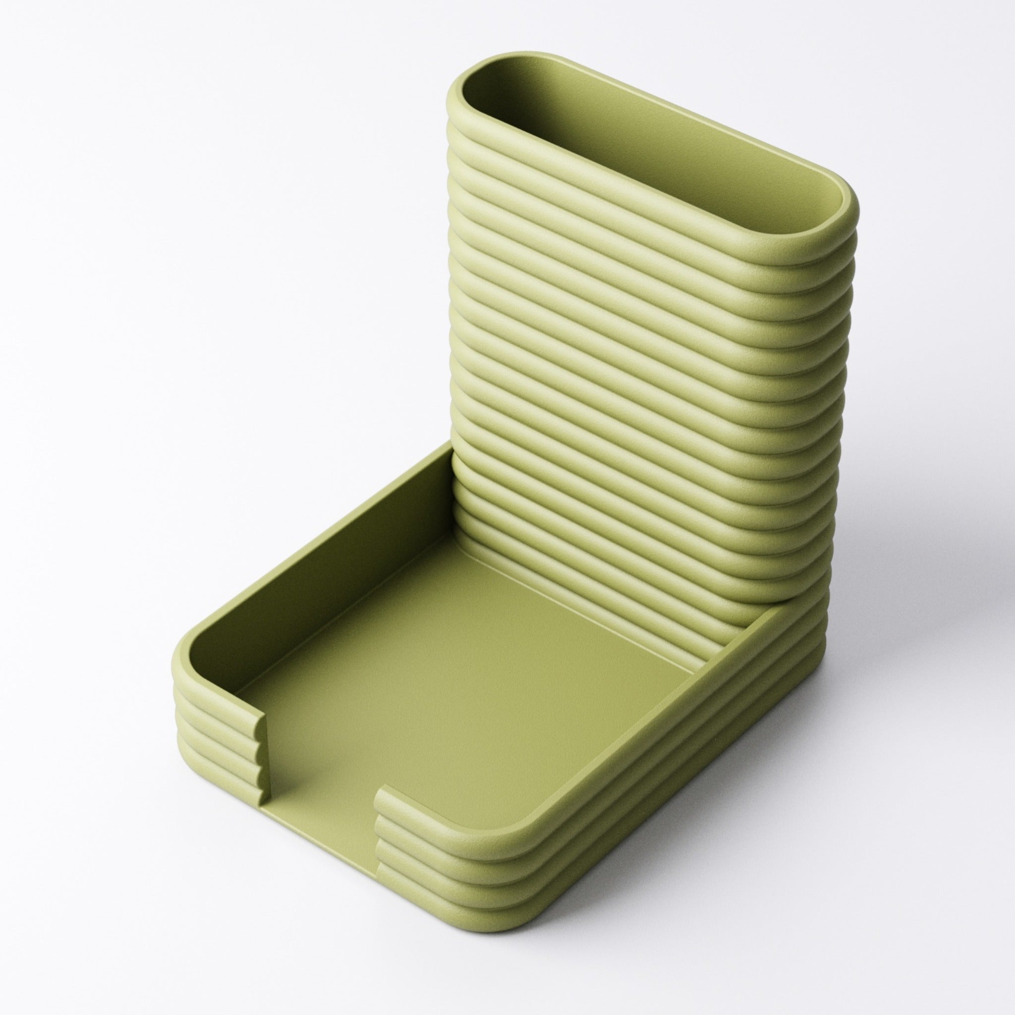 Sticky note and pen holder, Style 1, styled on a desk with stationery