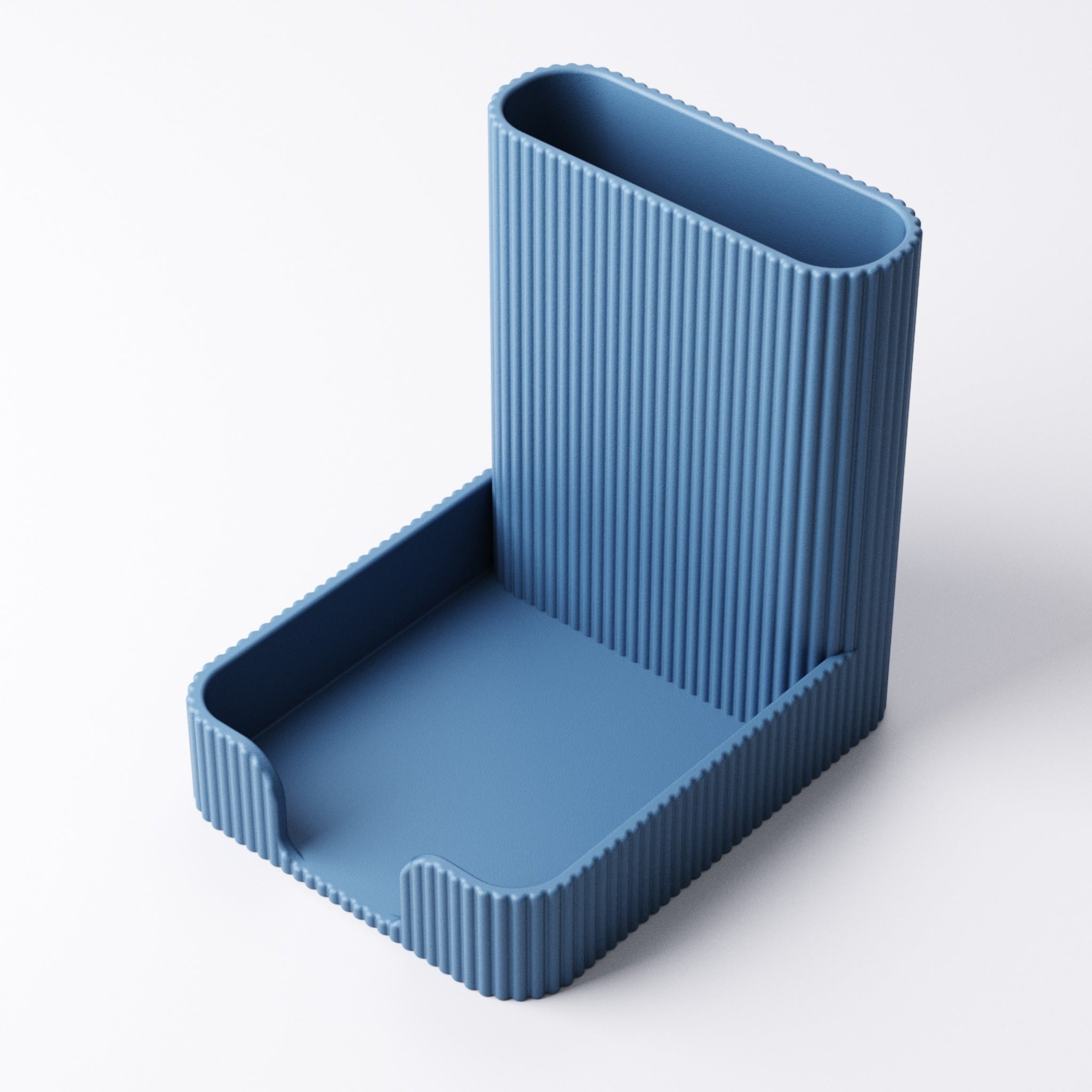 Sticky note and pen holder, Style 1, side view showing both compartments