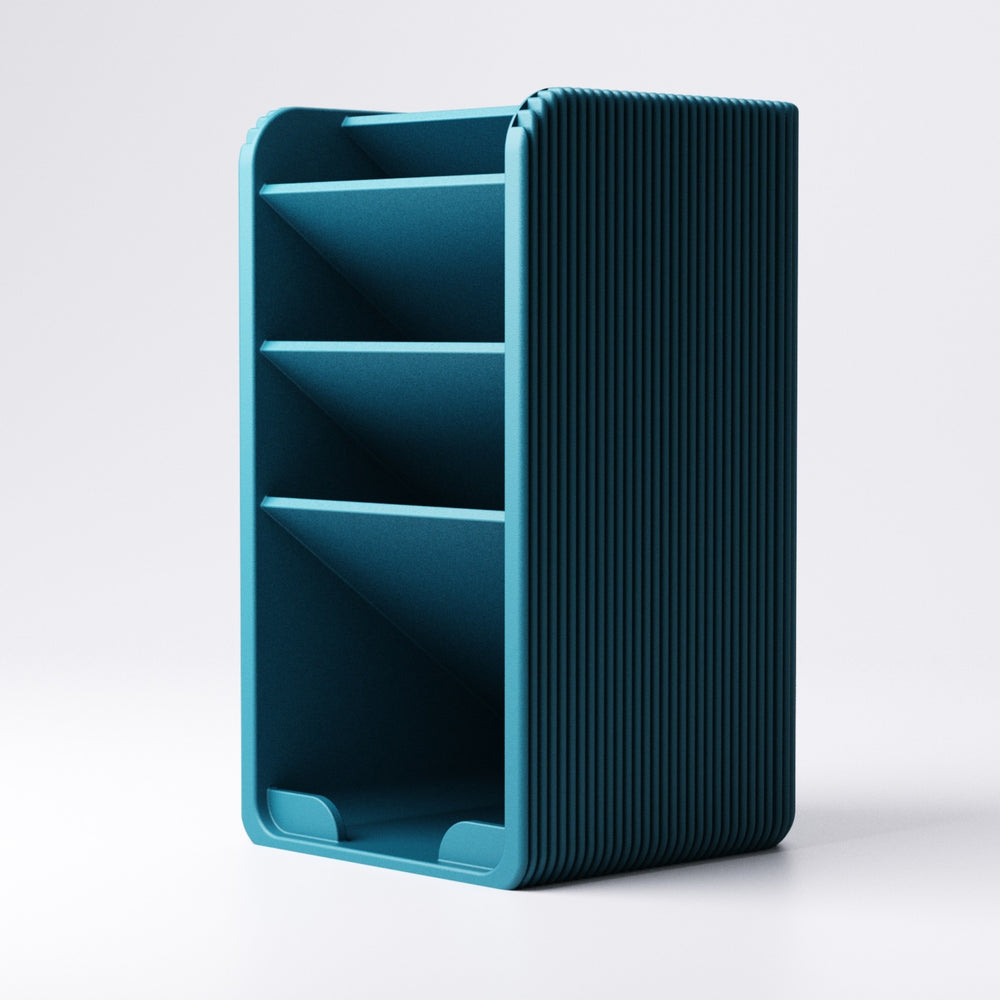 Tiered pen holder desk organiser with 3 sections in colourful PLA